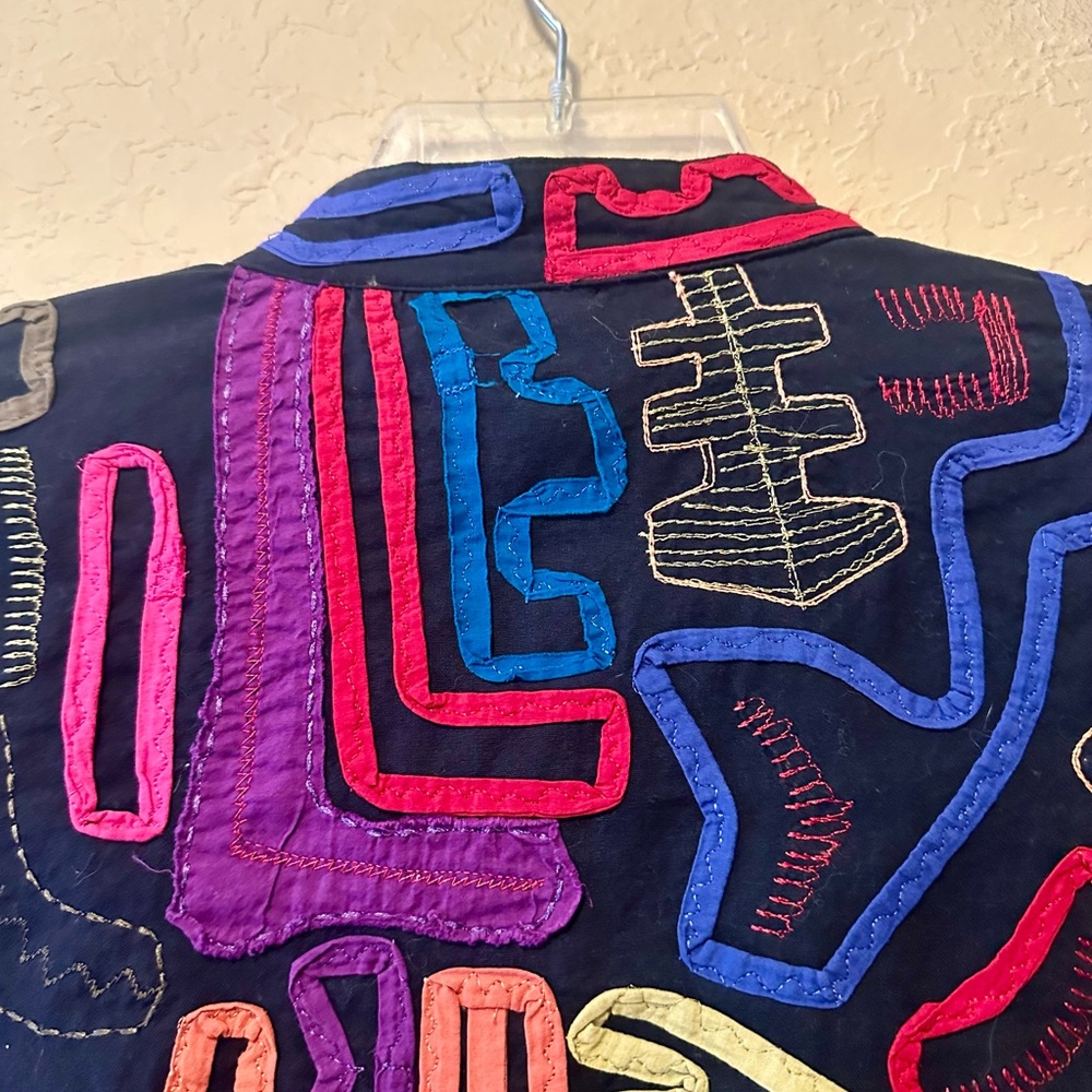 Patchwork Chico's Black Cotton Multi Embroidered … - image 6